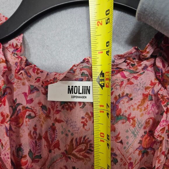 MOLIIN Copenhagen Tiered Ruffled Long Dress Deep Pink Boho $230 European Brand - Picture 7 of 8